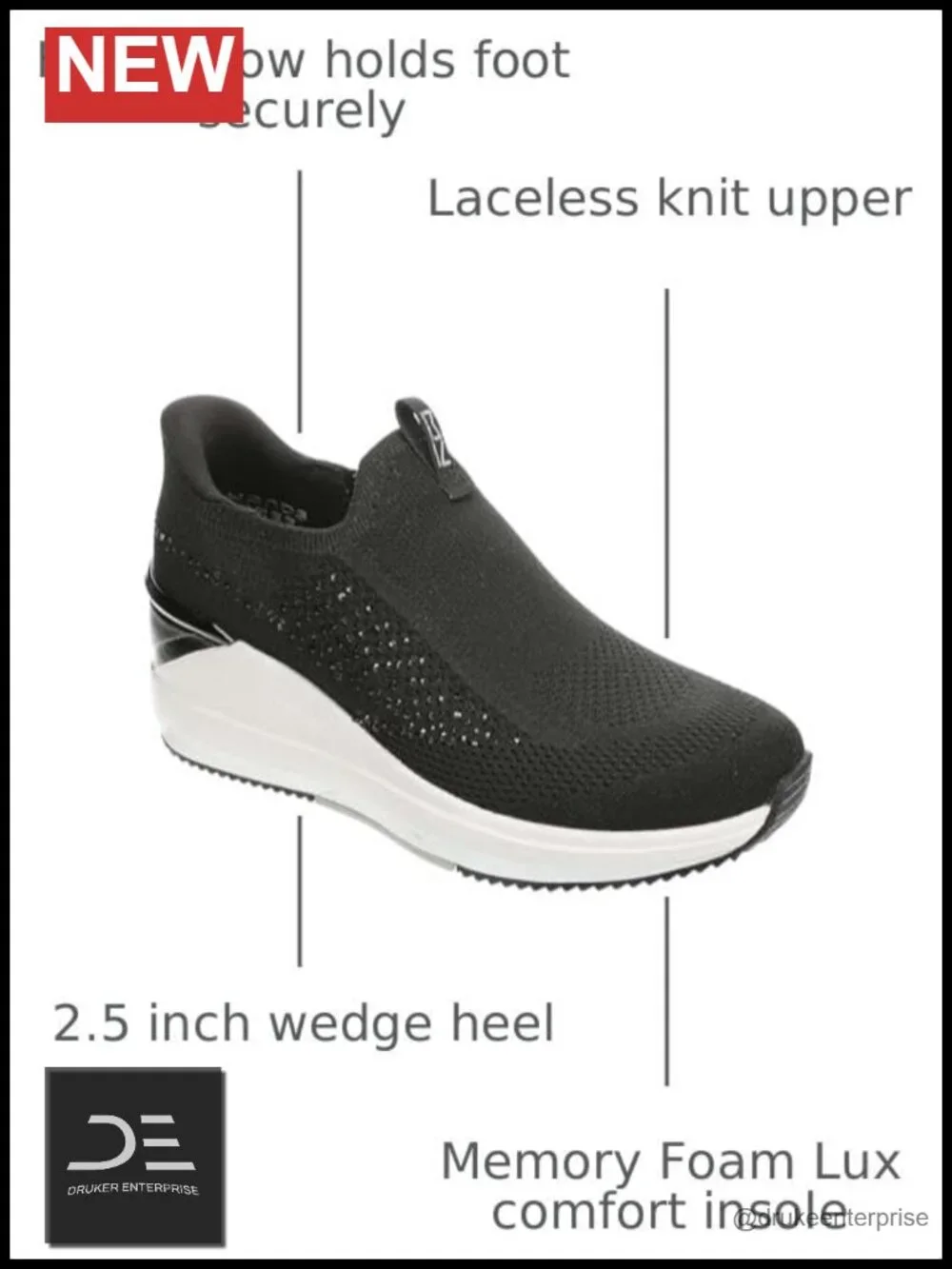 Hands Free Slip-ins Wedge Sneaker with Memory Foam 2.5 inch Heel